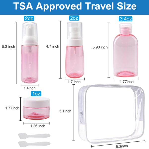 Cosywell Travel Kit TSA Approved Travel Containers 5 Pack Travel Size Containers Leakproof Plastic Cream Jars Refillable Spray Bottle Cream Lotion Travel Essential Toiletries(Pink) - Image 2