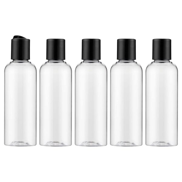 3.4 oz Travel Bottles for Toiletries, Empty Travel Size Containers Tsa Approved, 5PCS Small Plastic Shampoo Bottles with Labels (100ml, Clear)