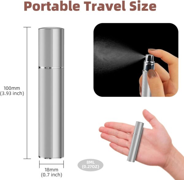 2Pcs 8ml mini perfume travel refillable atomizer cologne sprayer bottle perfume sampler travel essentials for women (Silver & Black) - Image 2