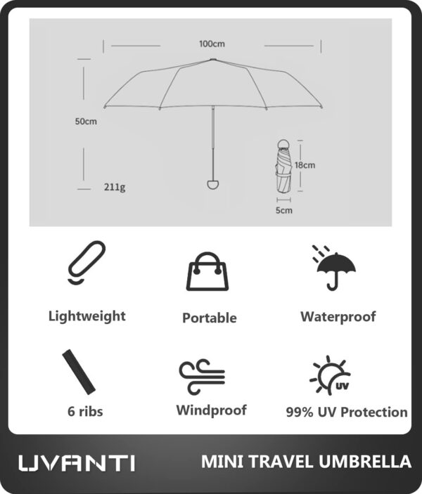 Umbrella Small Mini Umbrella with Case - Light Folding Compact Travel Umbrella Lightweight Portable Parasol for Backpack Purse - Sun & Rain Pocket UV Umbrellas for Kids Girls Boys Women - Image 6