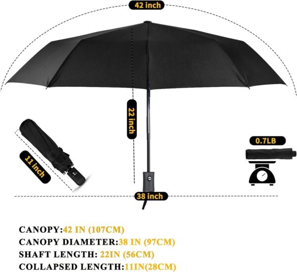 MRTLLOA 42/49 Inch Compact Windproof Travel Umbrella for Rain, Lightweight, Portable, Automatic, Strong, Waterproof Folding Umbrellas for Women, Men and Teenagers - Image 3