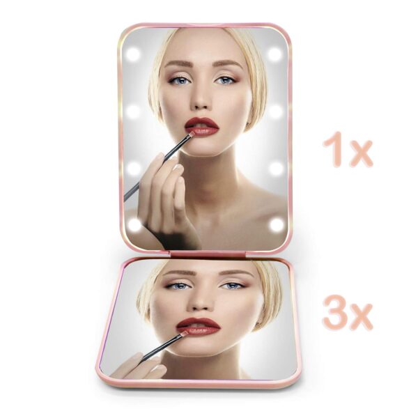 Kintion Pocket Mirror, 1X/3X Magnification LED Compact Travel Makeup Mirror with Light for Purse, 2-Sided, Portable, Folding, Handheld, Small Lighted Mirror for Gift, Pink - Image 4