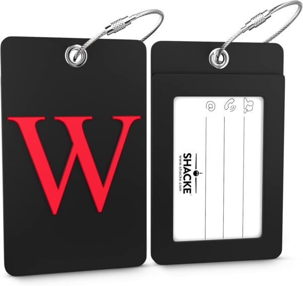 Luggage Tag Initial - Fully Bendable Tag w/Stainless Steel Loop (Black) (Letter W) - Image 2