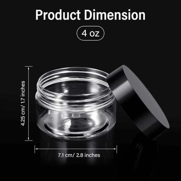 4 Pieces Round Clear Wide-mouth Leak Proof Plastic Container Jars with Lids for Travel Storage Makeup Beauty Products Face Creams Oils Salves Ointments DIY Making or Others (Black, 4 Ounce) - Image 2