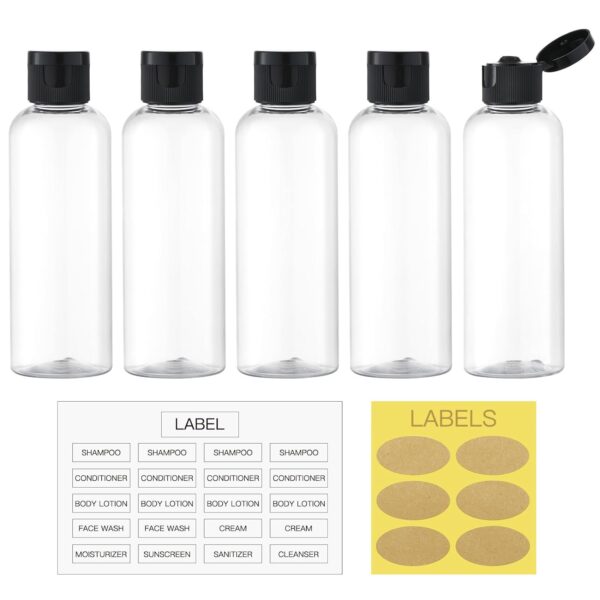 LISAPACK 3.4 oz Travel Bottles for Toiletries, 5pcs Travel Containers for Shampoo Tsa Approved, Plastic Empty Travel Size Bottles (100ml, Clear)