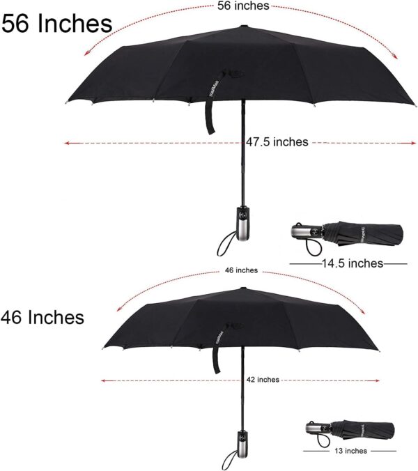 TradMall Travel Umbrella Windproof with 46/56 Inches Large Canopy 10 Reinforced Fiberglass Ribs Ergonomic Handle Auto Open & Close - Image 2