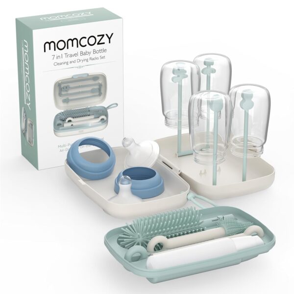 Momcozy Portable Bottle Brush Set - Baby Bottle Cleaner Kit with Silicone Brush, Nipple Brush, Straw Brush, Soap Dispenser, Drying Rack - 6 in 1 Bottle Cleaning Tool for Home and Travel - Image 6