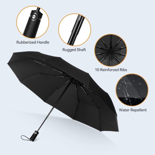 Large Windproof Umbrella, Wind Resistant Compact Travel Folding Umbrellas, Ladies Auto Open Close Strong Wind Proof Rain Proof with 10 Ribs golf umbrella collapsible for Men Women - Image 4