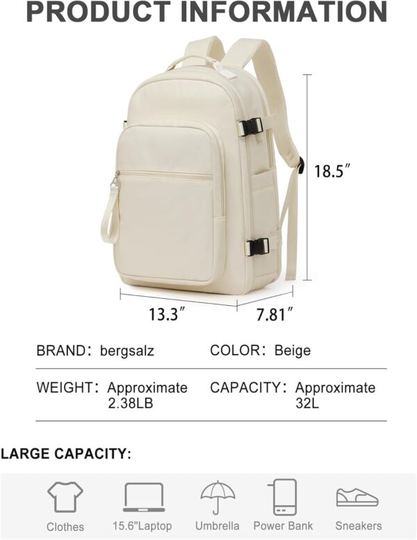 Beige Travel Backpack For Women Men Carry On Backpack For Traveling On Airplane Travel Essentials Hiking Waterproof Laptop Backpack With Shoe Compartment Gym Work College Backpack For Travel Bag - Image 2