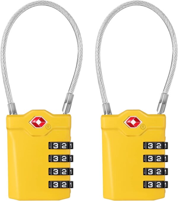 ZHEGE Luggage Locks TSA Approved Cable Lock Flexible, 4 Digit TSA Combination Travel Lock with Open Alert Indicator for Suitcases, Backpack, Baggage Easy Read Dials (2 Pack, Yellow)