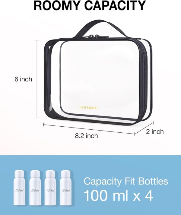 BAGSMART Clear Toiletry Bag, TSA Approved Travel Toiletry Bag Carry On Travel Accessories Bag Airport Airline Quart Size Bags water-resistant Makeup Bag for Women - Image 3