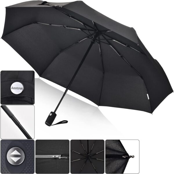 Anntrue Windproof Travel Umbrella, Auto Open Close Lightweight Compact Portable Backpack Folding Umbrella, Perfect for Car, Purse, Men and Women (Black) - Image 5