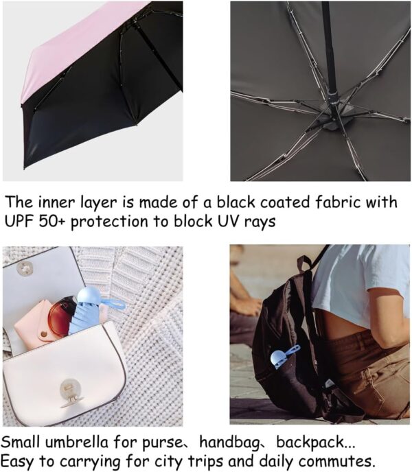 Mini Travel Umbrella Rain Compact Umbrella UV Protection Lightweight Folding Portable small Umbrellas for purse car backpack for Girls Women - Image 5