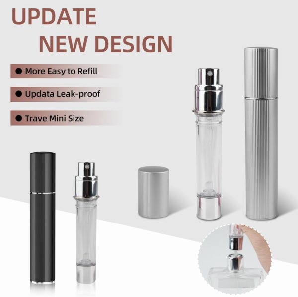 2Pcs 8ml mini perfume travel refillable atomizer cologne sprayer bottle perfume sampler travel essentials for women (Silver & Black) - Image 4