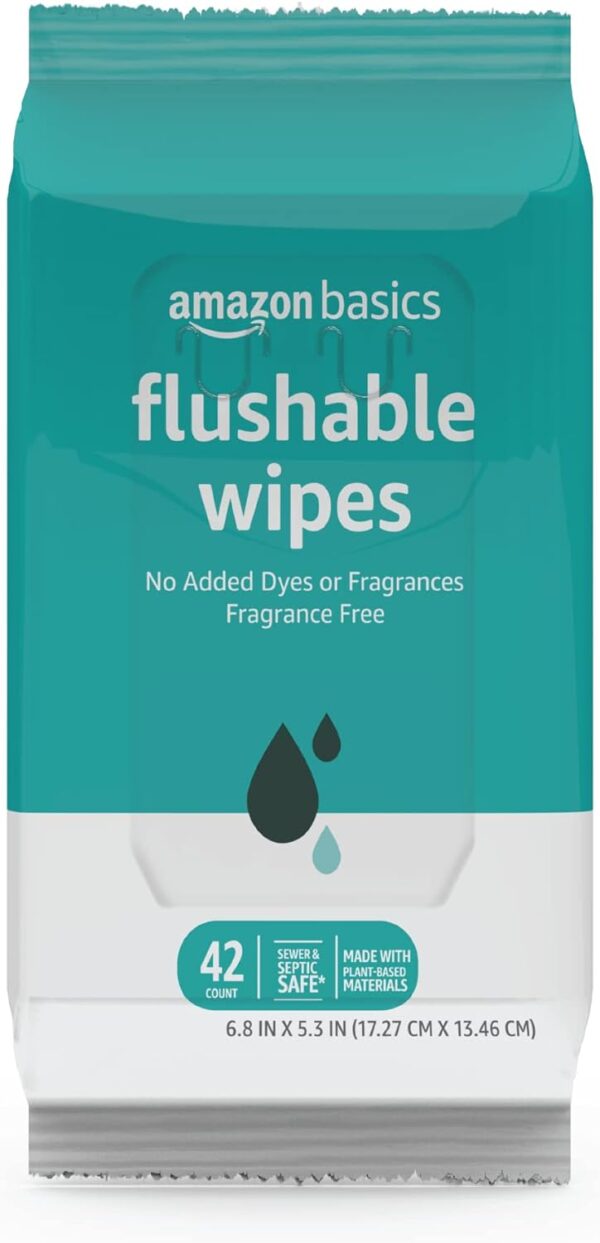 Amazon Basics Flushable Adult Toilet Wipes, Fragrance Free, 126 Count (3 Packs of 42) Packaging May Vary - Image 2