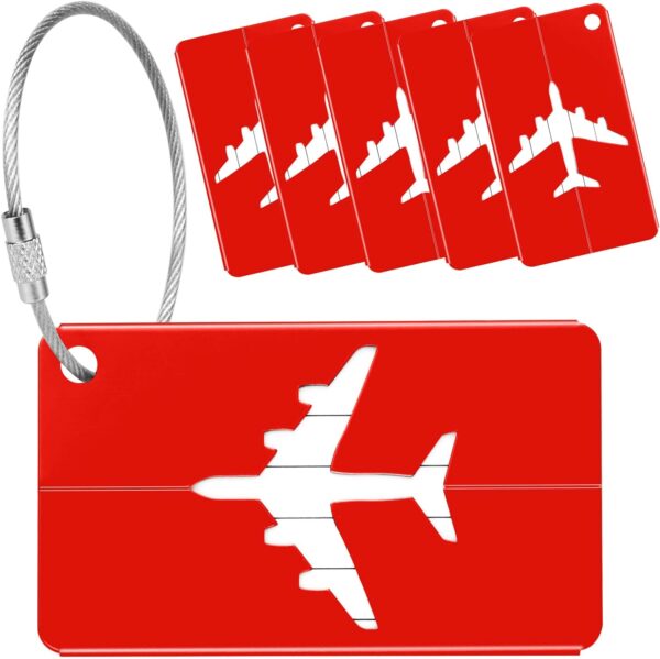 Yizhet Luggage Tags, 6 Pack Aluminium Alloy Suitcase Tags, 6 Pcs Travel Labels Set with Steel Loop and ID for Luggage (6 Pcs Red)