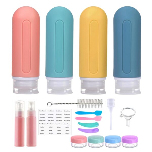 Travel Bottles Set for Toiletries, TSA Approved 3 oz Travel Size Containers, Leak Proof Refillable Squeezable Travel Essentials, BPA Free Silicone, for Shampoo Lotion Body Wash Liquids, 18 Pcs