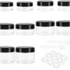 10 Pieces Small Travel Containers, 3/5/10/15/20 Gram Size Travel Containers for Creams, Sample Containers with Screw Lids, 12Pcs Labels/2Pcs Mini Spatulas, Plastic Makeup Containers (Black)