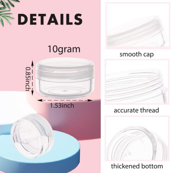 10 Gram Sample Containers with Lids, 10Pcs Clear Sample Jars, Small Cosmetic Travel Containers for Makeup, Lotion, Cream, Powder, 10 ML Mini Containers with Lids - Image 2