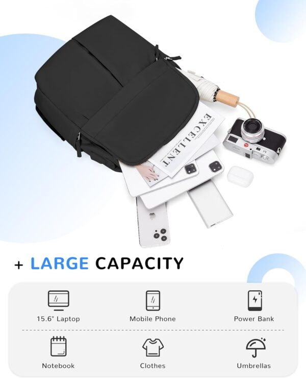 Black Laptop Backpack For Women Travel Backpack Carry On Backpack For Airplanes College Backpacks For Women Men Causal Daypack Backpacks Waterproof Aesthetic Gym Work Travelling Backpack - Image 2