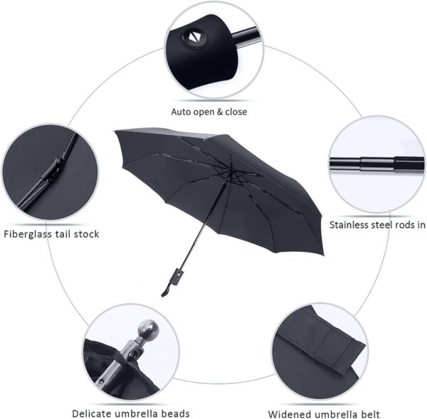 MRTLLOA 42/49 Inch Compact Windproof Travel Umbrella for Rain, Lightweight, Portable, Automatic, Strong, Waterproof Folding Umbrellas for Women, Men and Teenagers - Image 4