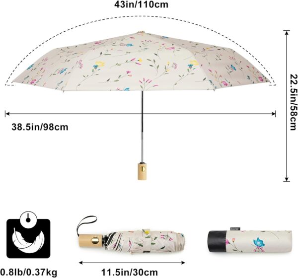 G4Free UPF 50+ UV Protection Travel Umbrella with Wooden Handle, 42 Inch Lightweight Sun Rain Folding Umbrellas Auto Open Close - Image 4