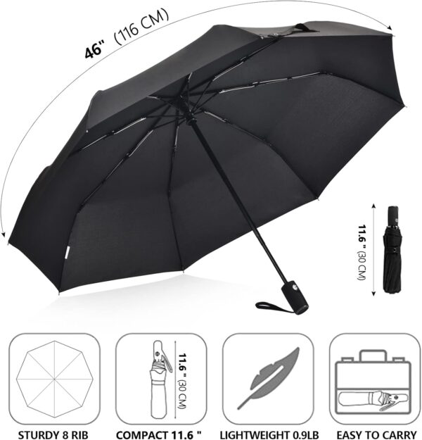 Anntrue Windproof Travel Umbrella, Auto Open Close Lightweight Compact Portable Backpack Folding Umbrella, Perfect for Car, Purse, Men and Women (Black) - Image 6