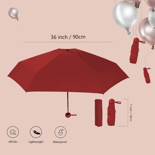 Mini Folding Travel Umbrella for Rain with Anti-UV Protection Lightweight Small Compact Umbrella for Backpack and Purse Ideal Travel Umbrella for Women and Girls (Red, S) - Image 3