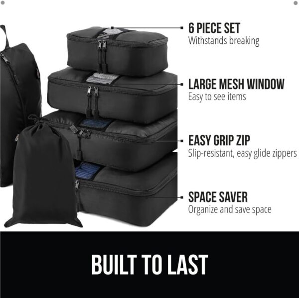 Gorilla Grip 6 Set Packing Cubes, Travel Essentials for Suitcases, Breathable Mesh Organizer Bags for Clothes, Toiletries, Shoes and Laundry, Luggage and Backpack Carry On Airplane Accessories, Black - Image 2