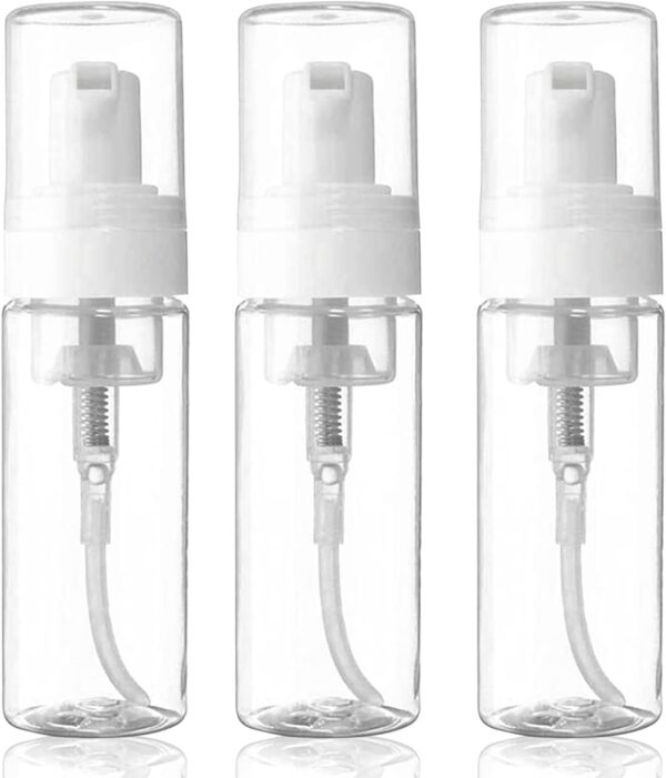 3-Pack Travel-Sized Foaming Pump Bottles - Empty Foaming Liquid Soap Dispensers - for Refillable Travel Hand Soap Shampoo Foaming Castile Cosmetics - BPA Free (100ml/3.3oz) (Clear)