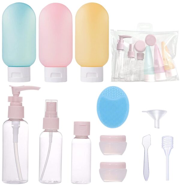 Travel Bottles Set for Toiletries, TSA Approved Traveling Essentials Toiletry Silicone Containers Spray Bottle for Shampoo