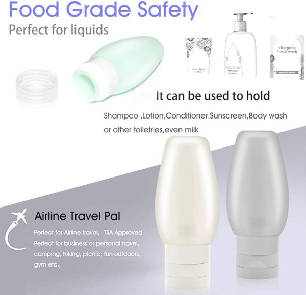 Travel Bottles for Toiletries: Travel Toiletry Bottles Tas Approved, Silicone Travel Size Containers, Refillable Travel Accessories for Shampoo Conditioner Lotion, 6 Pack (3oz) - Image 2