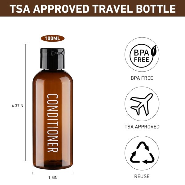 Wowang Travel Bottles for Toiletries 6 Pack 3.4oz Travel Size Containers TSA Approved Leak Proof Travel Shampoo and Conditioner Bottles Plastic Squeeze BottlesTravel Essentials Accessories(Brown) - Image 3