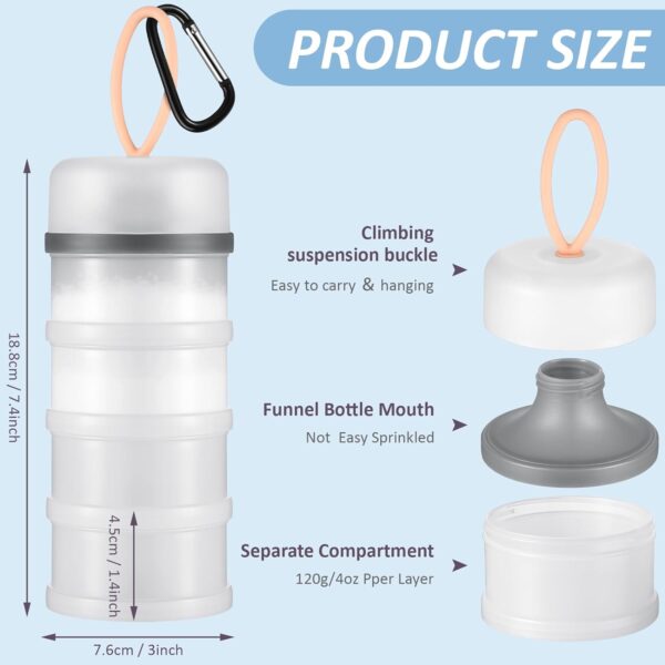 2 Pcs Protein Powder Container with Funnels Stand, 4 Stackable Leakproof Protein Powder Dispenser, Portable Keychain Protein Powder Container for Workout, Fitness, Travel (Gray, White) - Image 2