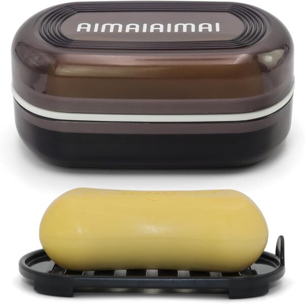 AIMAIAIMAI Travel Soap Container, Leakproof Soap Box, Travel Soap Holder with Removable Draining Layer, Portable Soap Case for Traveling, Camping, Gym (Black)