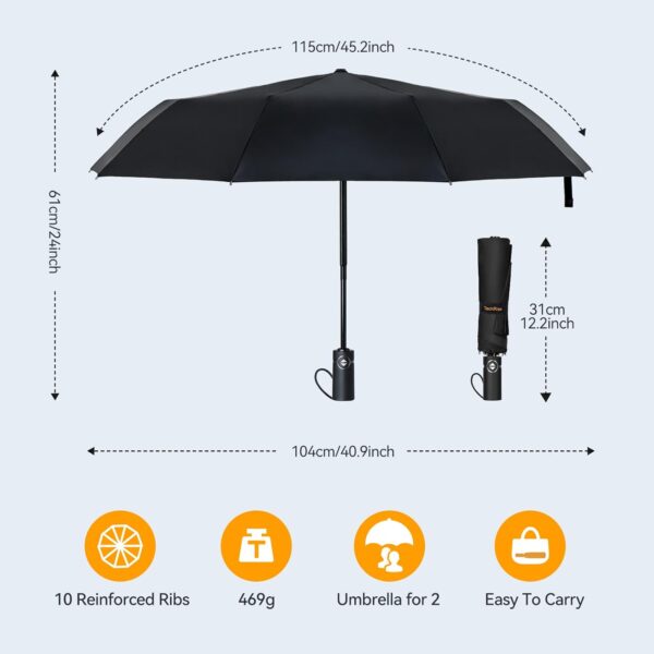 Large Windproof Umbrella, Wind Resistant Compact Travel Folding Umbrellas, Ladies Auto Open Close Strong Wind Proof Rain Proof with 10 Ribs golf umbrella collapsible for Men Women - Image 5