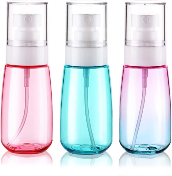 Cosywell Travel Spray Bottle TSA Approved 2oz 60ml 3 Pack Leak Proof Fine Mist Empty Plastic Refillable Spray Bottle for Perfume Essential Oils Toners Rose Water Cosmetics (3color)