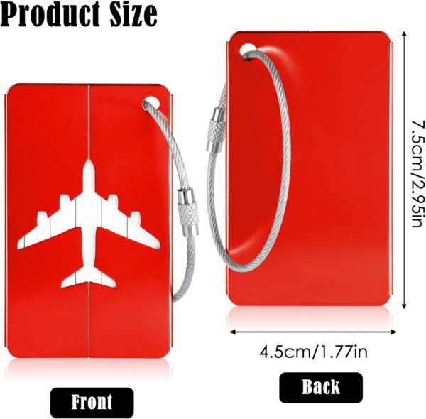 Yizhet Luggage Tags, 6 Pack Aluminium Alloy Suitcase Tags, 6 Pcs Travel Labels Set with Steel Loop and ID for Luggage (6 Pcs Red) - Image 3