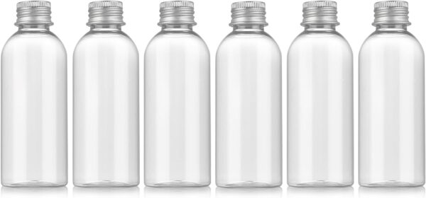 3.4 oz Travel Bottles TSA Approved, 6 pcs Refillable Travel Bottles Leak Proof with Silvery Screw Cap, Essential Oil Bottles Empty