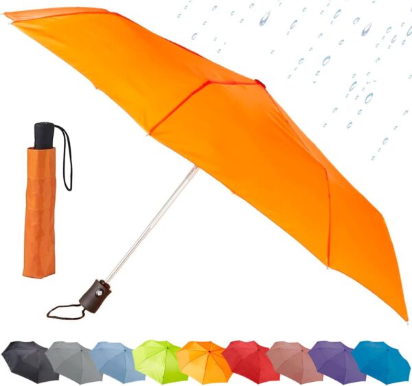 Lewis N. Clark Travel Umbrella Windproof & Water Repellent Fabric, Automatic Open Close & 1 Year Warranty, Orange