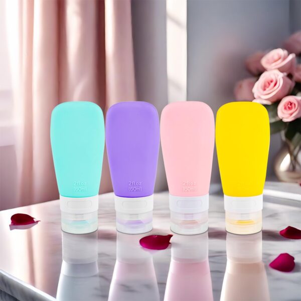 Vonpri Travel Bottles for Toiletries 2 oz Silicone Squeezable Travel Size Containers Lotion Tsa Approved for Shampoo Conditioner Body Wash Accessories Outdoor Essentials (Blue purple pink yellow) - Image 4