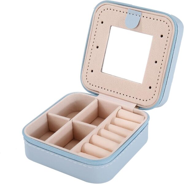 KElofoN Travel jewelry case Travel jewelry box Travel Jewelry Organizer Small Jewelry Organizer Box for Girls Women with Mirror (Sky blue) - Image 6