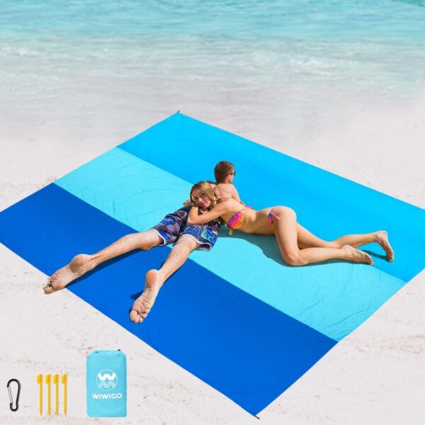 Beach Blanket Waterproof Sandproof Beach Mat 79" X 83" /10'x9'for 2-8 Adults Quick Drying Outdoor Picnic Mat Beach Accessories for Travel, Camping, Hiking