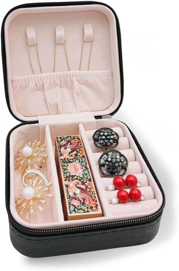 Travel Jewelry Case, Jewelry Organizer Box, Jewelry Organizer Jewelry Travel Organizer Small Jewelry Organizer Ring Organizer Necklace Organizer Earring Organizer Box - Black - Image 5