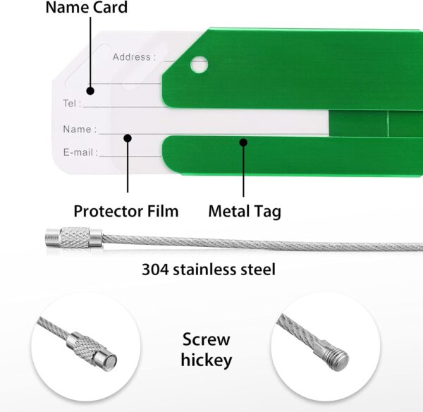 12 Pieces Luggage Tags Business Card Holder Aluminum Metal Travel ID Bag Tag for Suitcases Travel Luggage Baggage Identifier (Green) - Image 2