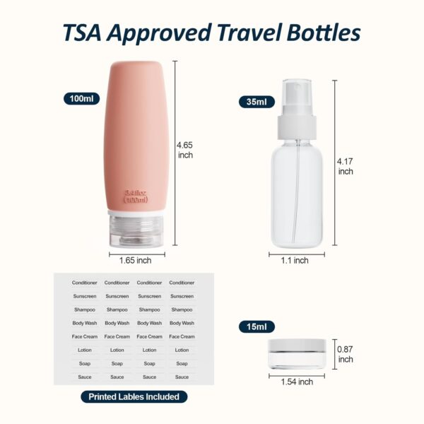 PACKISM TSA Approved Toiletry Bottles - 6 Pack Leak Proof 3.4oz Silicone Travel Bottles for Toiletries, Refillable Liquid Travel Accessories for Shampoo Conditioner Lotion Body Wash(BPA Free) - Image 2