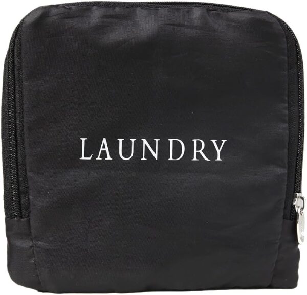 Miamica Foldable Travel Laundry Bag, Black & White – Measures 21” x 22” When Fully Opened – Foldable Laundry Bag with Drawstring Closure – Durable, Lightweight Travel Accessories