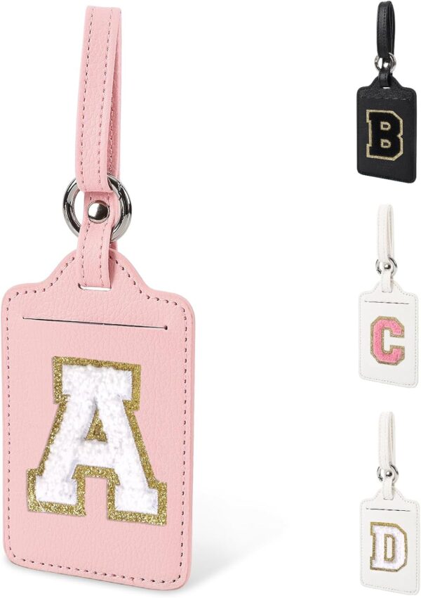 Initial Letter Luggage Tag A for Suitcases TSA Approved, PU Leather Personalized A-Z Luggage Tags with Privacy Cover Name Card, Pink Cute Monogrammed Funny Luggage Tag for Women Kids(1 Pack Letter A)