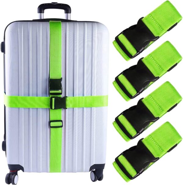 Darller 4 PCS 74" x 2" Luggage Straps Suitcase Belts Wide Adjustable Packing Straps Travel Accessories, Green