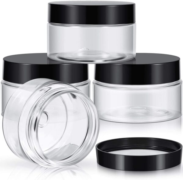 4 Pieces Round Clear Wide-mouth Leak Proof Plastic Container Jars with Lids for Travel Storage Makeup Beauty Products Face Creams Oils Salves Ointments DIY Making or Others (Black, 4 Ounce)